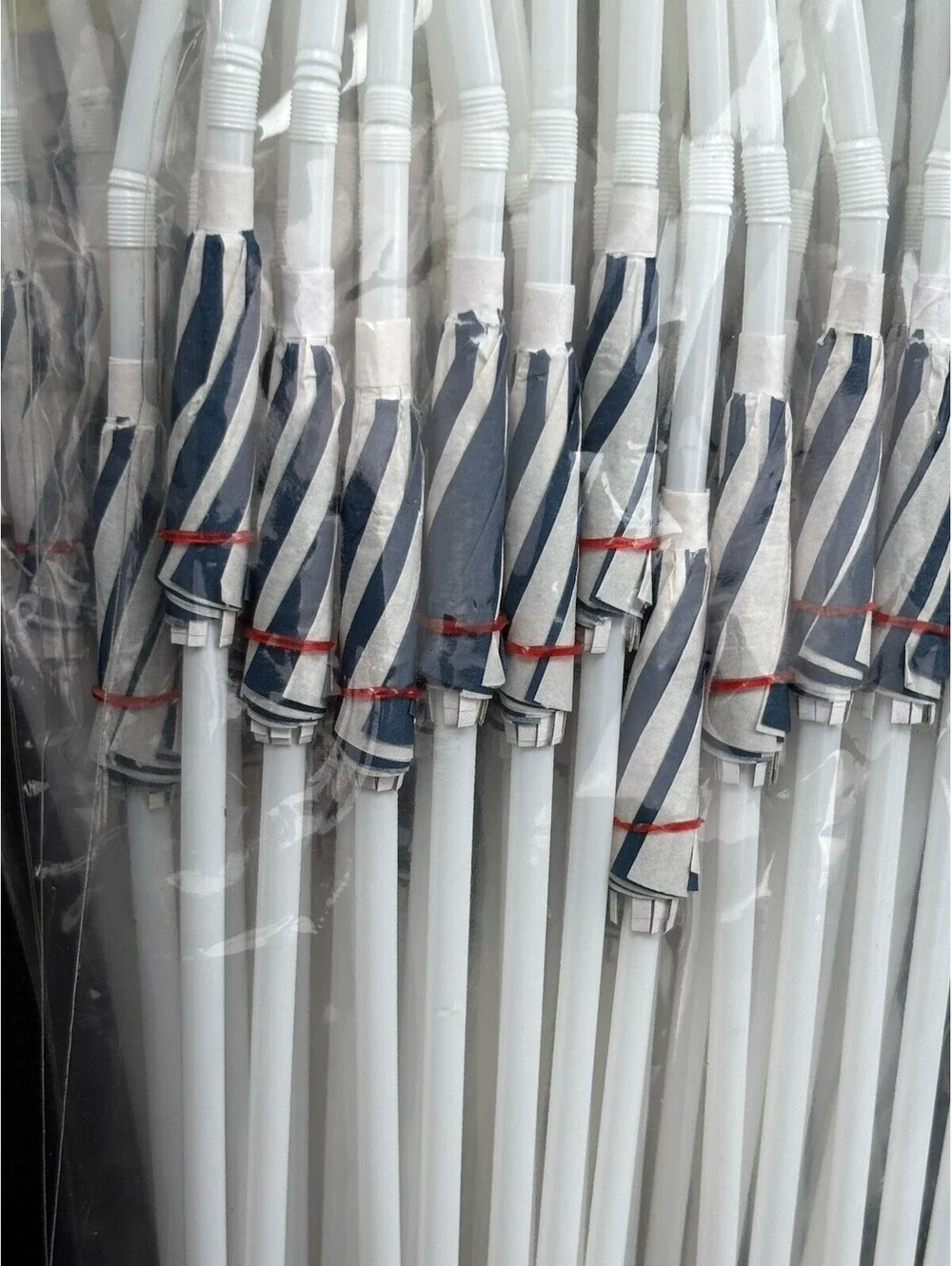 5 Packs Of Pier 1 Imports White & Blue Umbrella Straws, Each 12 Straws, 60 Total